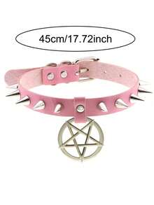 1件朋克铆钉粉色可爱蝴蝶结颈链，适合女性日常佩戴、派对、万圣节、圣诞节派对、创意生日、情人节礼物 - 粉色 - 查看 2