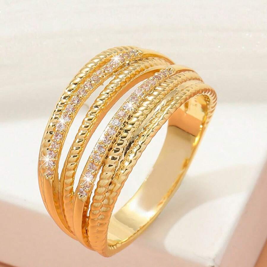 1pc Fashionable Infinity Zirconia Christmas Gift Ring For Mom, Wife, Wedding, Holiday Party - Yellow Gold - View 1
