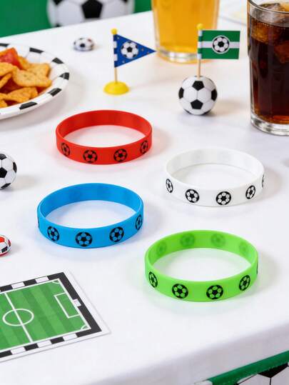 12个/4个装足球主题运动橡胶手环，世界杯球队球迷硅胶腕带，生日小礼物，体育活动比赛小礼物，节日派对装饰，家居装饰