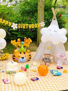 1pc Folding Picnic Blankets Beach Bag, Large Family Picnic & Outdoor Beach Blanket Machine, Washable Plus Thick Checkered Sandproof Grass Waterproof Foldable Camping On Beach Mat,Perfect For Camping, Family & Friends Outings! - Yellow - View 5