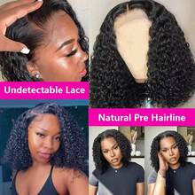 180% Density Burmese Curly Short Bob Wig Human Hair Bob Wigs Deep Wave 13x4 HD Lace Frontal Wig 13x4 Lace Closure Wig Virgin Bob - Natural Black - View 3