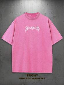 1PC Y2K Vintage Washed T-Shirt | Men's YLA Graphic Tee | Gym Graphic Tee | Gifts For Men Or Boyfriend | 100% Cotton | 230Gsm Thickened Fabric | Unisex - 玫紅色 - 查看 3
