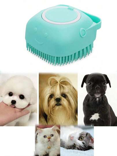 Pet Bath & Massage Brush - Soft Cleaning Tool For Dogs And Cats, Suitable For Long-Haired And Short-Haired Dogs, Cats Bathing. Dog & Cat Bath Brush With Shampoo Dispenser, Soft Silicone Pet Grooming Brush For Bathing, Anti-Slip Handle & Hanging Loop (Blue)