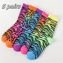 Women's Four-Season Fashion Leopard Print Mid-Calf Socks 5 Pairs/Set - Màu hỗn hợp - Xem 1