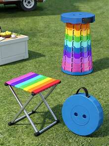 1 pezzo Sgabello pieghevole regolabile, sedia portatile con altezza regolabile per escursionismo, campeggio, pesca & attesa in uso interno ed esterno multiuso, regalo perfetto per le vacanze - multicolore - Visualizzare 8