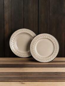2pcs 8.3 Inch Vintage Embossed Ceramic Dinner Plates, Luxury European Style Ceramic Plate Set, Household Dining Ceramic Round Serving Platters, Minimalist Large Plates, Salad Plate And Steak Plate Tableware Set, Dessert Plate, Pasta Plate, Kitchen & Dining Ceramic Dinnerware, Bread Plate, Suitable For Home Kitchen, Dining Party, Kitchen Supplies, Tableware Accessories, Oven And Microwave - Multicolor - View 14