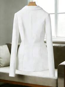 Women's Blazer With Lining And Shoulder Pads, Formal And Elegant With Front Button. - White - View 2