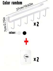2pcs Iron Hook, 6 Hooks/12 Hooks, Mugs, Coffee Cups, Cup Holders, Kitchen Tools, Hats, Scarf Storage Racks, Suitable For Use Under Kitchen Bars, Coffee Bars, Wardrobes, And Cabinets - One Size - View 15