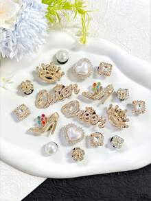 16/18pcs Gold/Silver Letter High Heel Crown Rhinestone Shoe Clips, Suitable For Garden Shoes, Slippers, Beach Shoes, Sandals, Shoe Flower DIY Decorations, Removable, Holiday Gift - Multicolor - View 3