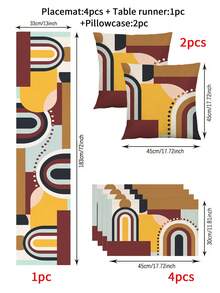 Bộ trang trí nhà cửa phong cách Bohemian họa tiết hình học trừu tượng (1/4/5/6/7 món), thích hợp trang trí phòng khách, phòng ngủ, phòng ăn, chất liệu giả vải lanh, nhiều kích cỡ, dùng để trang trí bàn ăn, khăn trải bàn lò sưởi, tấm lót bàn, đế lót ly, đồ trang trí nhà cửa. - Nhiều màu - Xem 21