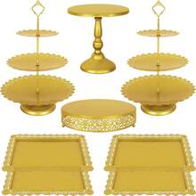8 Pcs Cake Stand Gold Metal Dessert Table Display Set, 3-Tier Cupcake Stand, Cake Display Tower And Cookie Tray Rack Serving Tray For Birthday Party, Weddings, Baby Shower (Gold) - 金色 - 查看 1
