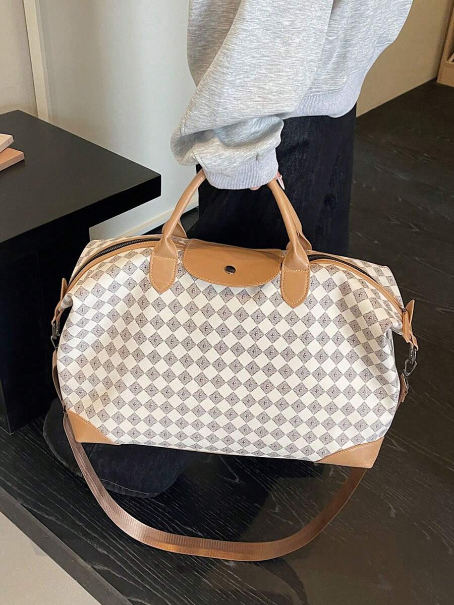 1pc PU Handbag Travel Bag, Student Organizer Bag, Large Capacity Short-Trip Luggage Bag, Waterproof Compartment, Fits Carry-On Suitcase, Lightweight, Unisex Gym Bag, Business Travel Tote