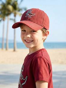 3-8岁儿童男女通用恐龙刺绣撞色缝线棒球帽，柔软帽顶可调节户外休闲帽 - 1PC - 查看 9