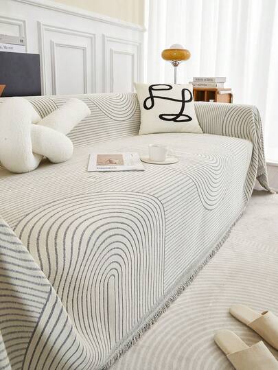1pc Modern Style Line Pattern Sofa Throw Blanket, Geometric Design Sofa Cover, Pet Proof Sofa Protector, Machine Washable Home Decor Suitable For L-Shaped Combination Sofa And 1/2/3/4 Seater Sofa (Sold Separately)