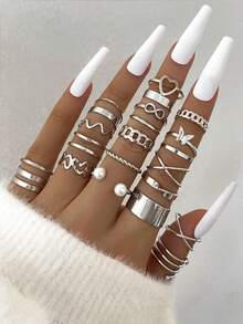 22pcs Heart & Butterfly Knuckle Rings Jewelry Set - Silver - View 1