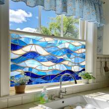 1/3pcs Ocean Style Static Cling Frosted Window Film. Wave Sunrise And Jellyfish Pattern. Decorative Privacy Window Sticker, Removable Sunshade Suitable For Living Room, Bedroom And Bathroom Glass Doors And Windows. - Multicolor - View 8