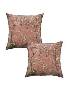 1/2/4 piezas Funda de almohada de estilo chino vintage con diseño de pájaros y flores, de fibra de poliéster suave, tamaño 17.7X17.7 pulgadas (45X 45cm), con cierre de cremallera, lavable a máquina, impresa, adecuada para la decoración del hogar en la sala de estar y el dormitorio - Rosa - Ver 12