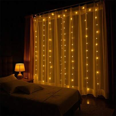 1pc USB Powered 8-Mode LED Curtain String Light, 6m/3 Meters/2m/1m, Suitable For Holiday, Birthday, Wedding Party, Room & Window Decor (Remote Control Batteries Not Included)