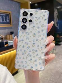 1pc Delicate Blue Floral Pattern Android Phone Case, Precise Camera Cutout Compatible With Samsung Galaxy S25 Ultra/Galaxy S24 Ultra/S24/S23 Ultra/A56 5G/A55 5G/A52s 5G/A26 5G, Nothing, Pixel, Protective Cover - Clear - View 5