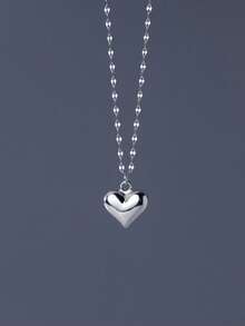 S925 Sterling Silver Heart Pendant Necklace, Jewelry Gift For Women On Valentine's Day - Silver - View 2