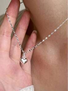 S925 Sterling Silver Heart Pendant Necklace, Jewelry Gift For Women On Valentine's Day - Silver - View 6