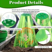 10个耐用塑料植物罩，配20个地钉，绿色透明，适用于室内外园艺，保护幼苗免受鸟类和霜冻侵害，促进健康生长，易于安装且可重复使用。 - 圓底 - 查看 3