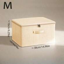 Zippered Storage Box With Handle, Foldable Covered Household Cube Basket, Wardrobe Clothes Storage Container - Beige - View 16