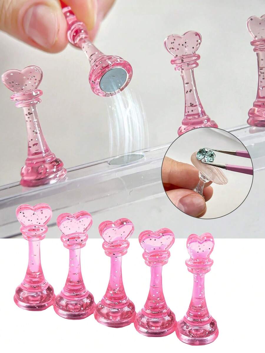 1pc Pink Glitter Nail Display Stand, Acrylic Nail Art Practice Holder, Suitable For Painting Nails, Magnetic Practice Stand, DIY Manicure Supplies - Multicolor - View 1