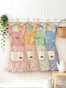 Custom Embroidered Apron,Personalized Name Apron With Pockets,Ruffle Baking Apron,Kitchen Apron,Chef Cooking Apron,Birthday Gifts For Mom - Multicolor - View 2