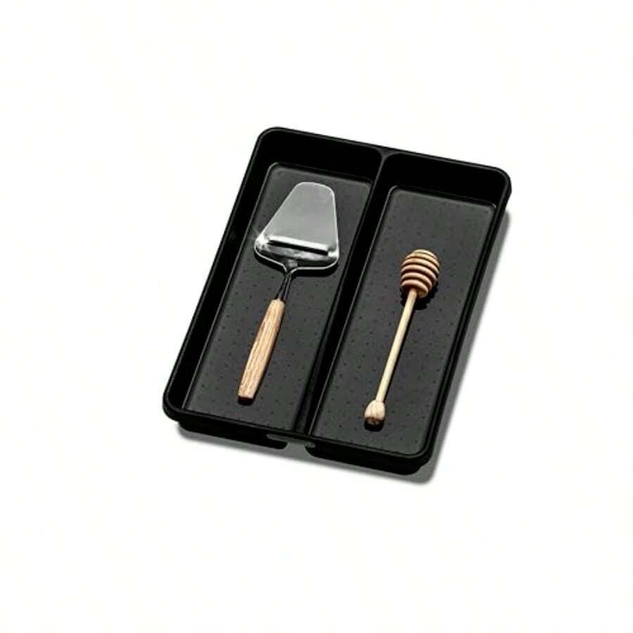 Madesmart - Bandeja de utensilios de CARBON COLLECTION 2 compartimentos forro de agarre suave y pies antideslizantes y sin BPA talla S - Carbón - Ver 1