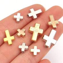 50 piezas de cuentas de cruz CCB electrochapadas en 3D, en colores dorado y plateado, para hacer joyas DIY, collares, manualidades, encantos de teléfono, llaveros, decoración - Cruz - Ver 6