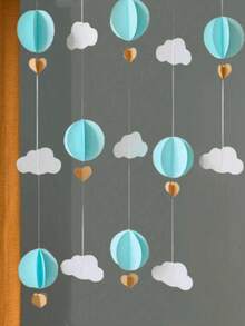 1pc 118" Cuttable Ceiling Decorative Paper Rope, Includes 9pcs 3D Cloud And Paper Balloon Decorations, Suitable For Wedding, Birthday Party, Classroom, Bedroom And Holiday Party Decoration, Summer Celebration Wall Decor, Fun Decorative Item To Create Festive Atmosphere - View 5