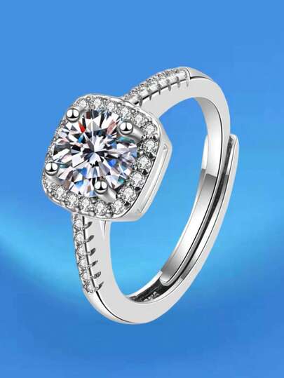 1pc Minimalist Luxury Fashion Versatile Adjustable Square Cubic Zirconia Ring, Suitable For Men And Women, Fashionable Jewelry For Daily Wear, Birthday, Holiday, Engagement Gift