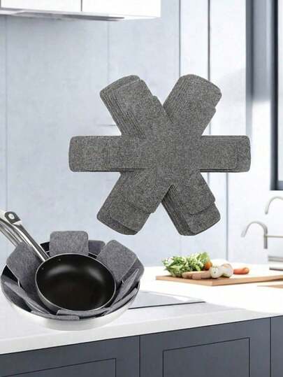Bộ 3 miếng bảo vệ nồi chảo xếp chồng, miếng lót nỉ cao cấp chống trầy xước, miếng đệm nhiều lớp chịu nhiệt cho dụng cụ nấu nướng, đồ thủy tinh và khay nướng.