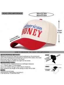 1pcs Men HONEY Letter Embroidered Two Tone Five-Panel Baseball Cap Outdoor Adjustable Sunscreen Leisure Hat Spring Autumn Travel Tourism Beach Vacation - Đỏ - Xem 2