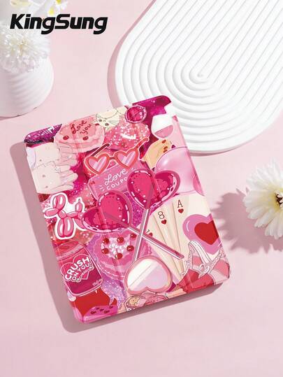 Kingsung 可爱粉色拼接图案平板电脑保护套，适用于 9.7/10.2/10.5/10.9/12.9 英寸 Pro 11 英寸、第十代 Galaxy Tab S6 Lite 10.4 英寸、Kindle Paperwhite 第十二代（2024 年款）、Kindle（第十一代，2022 年款）、Kobo Clara Color，柔软防震，智能支架/自动唤醒/睡眠功能