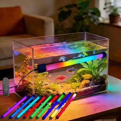 1个RGB水族箱LED灯，水下照明，多色USB鱼缸灯，环境照明，照明设备，适合鱼类生长，多种照明模式，含吸盘，安装简便，适用于中小型室内水族箱，水下摄影棚照明