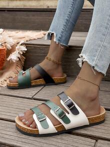 Boken 软底平底凉鞋，休闲必备，女士凉鞋，记忆海绵鞋垫，度假必备，女士闭趾拖鞋，凉鞋 - 綠色 - 查看 5