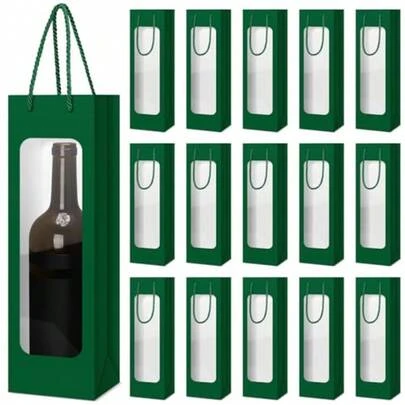 Tioncy 24 piezas bolsas de regalo para botellas de vino individuales de Navidad a granel bolsas de champán para bodas con ventana transparente cajas de días festivos reutilizables con asas favor de