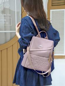 防盗复古流苏PU软皮女士双肩包，多功能时尚日常包，多口袋轻便旅行包，大容量简约学生背包，适合学生、护士、教师、商务人士、旅行、通勤、购物、办公、约会、徒步、训练、工作、生日礼物、节日礼物 - 彩色 - 查看 4