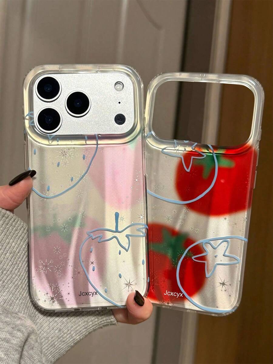 Y2K 可爱草莓番茄水果图案手机壳，兼容 17 Pro Max、17 Pro、17、16 Pro Max、16 Pro、16、15 Pro Max、15 Pro、14 Pro Max、14 Pro、13、12 Pro Max、11、16、15、14 Plus，闪亮星星软壳防摔后盖。