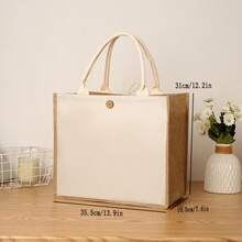 Bolso de mano de mujer de lino retro de unicolor, de gran capacidad, reutilizable para uso diario, compras y reuniones - Albaricoque - Ver 13