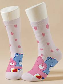 CARE BEARS 1双爱心熊女士个性化袜子，360度数码印花，图案包括可爱的快乐熊、许愿熊、爱心熊、天使熊、生气熊等，时尚简约，适合日常穿着及毕业/生日礼物。 - 彩色 - 查看 3