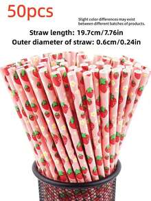 100/50/25支装草莓印花纸吸管，粉色饮料吸管，适用于生日派对、婚礼、婴儿派对、夏季野餐装饰、草莓主题派对吸管、婚礼派对装饰纸吸管、生日派对装饰 - 彩色 - 查看 13