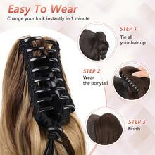 22英寸长波浪卷合成爪夹马尾假发，适合女性参加奶牛派对和节日活动 - 彩色 - 查看 7