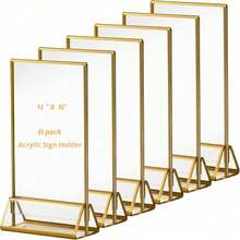 6个金色亚克力标牌架,4x6英寸金色亚克力相框,透明双面菜单架(适用于婚礼桌号牌) - T-Gold - 查看 4