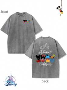 Official Disney Men's T-Shirt, Perfect For Family Holidays. 230g, 100% Cotton. Soft, Pre-Washed Crew Neck T-Shirt With A Cute, Playful Mickey Mouse Print. The Design Is Vibrant And Appealing. The Fabric Is Durable And Easy To Care For. Ideal For Everyday Wear, Commuting, And Other Occasions – Perfect For That Holiday Feeling. - 灰色 - 查看 1