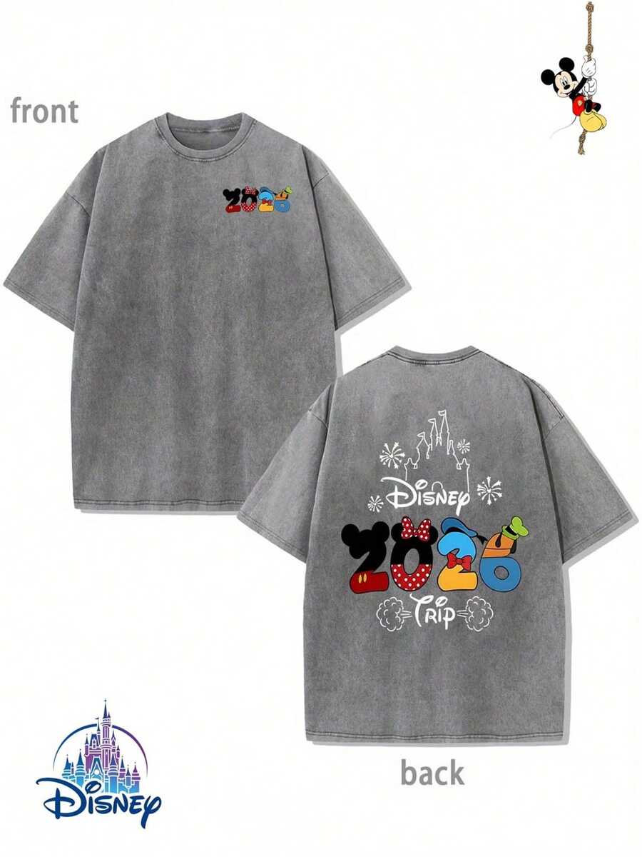 Official Disney Men's T-Shirt, Perfect For Family Holidays. 230g, 100% Cotton. Soft, Pre-Washed Crew Neck T-Shirt With A Cute, Playful Mickey Mouse Print. The Design Is Vibrant And Appealing. The Fabric Is Durable And Easy To Care For. Ideal For Everyday Wear, Commuting, And Other Occasions – Perfect For That Holiday Feeling. - 灰色 - 查看 1