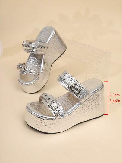 1 Pair Elegant Solid Color Fashion Buckle Platform Sandals, Suitable For Outdoor Wear In Spring And Autumn