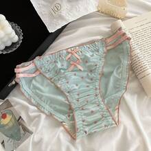 Sweet And Charming~ New Japanese-Style Sexy Satin Panties For Women, Pure Desire Hollowed-Out Mid-Waist Cotton Crotch Women's Briefs - Vàng sâm panh - Xem 5